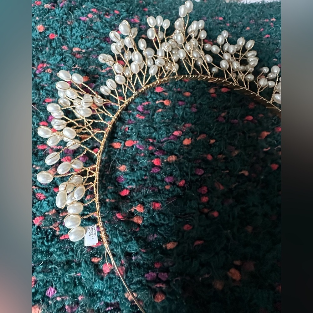 ✨NWT BHLDN Bowie Pearl Headband Bridal Hair Accessory Ivory Gold - Picture 9 of 10